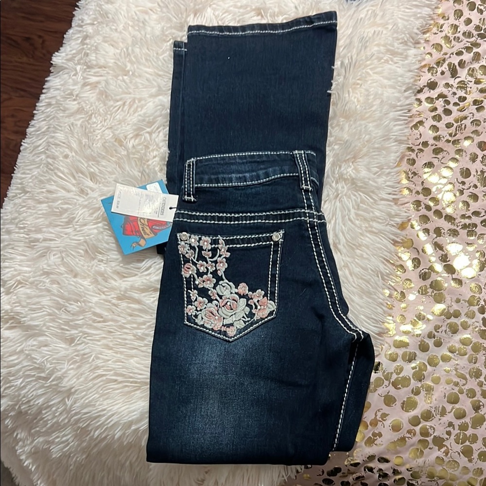 Embroidered Dark Blue Jeans